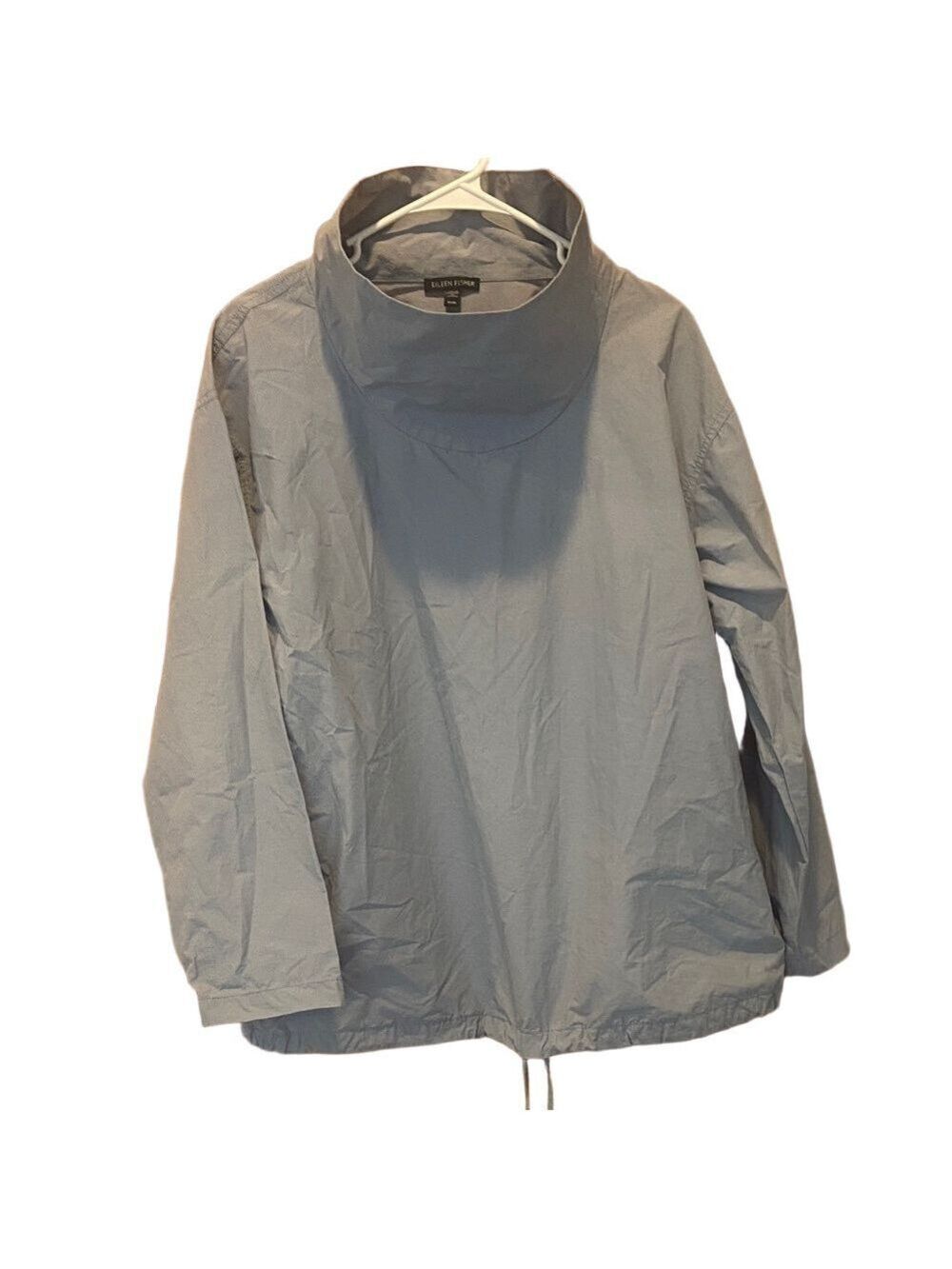 Eileen Fisher Light Blue Funnel Neck Pullover Drawstring Windbreaker Jacket